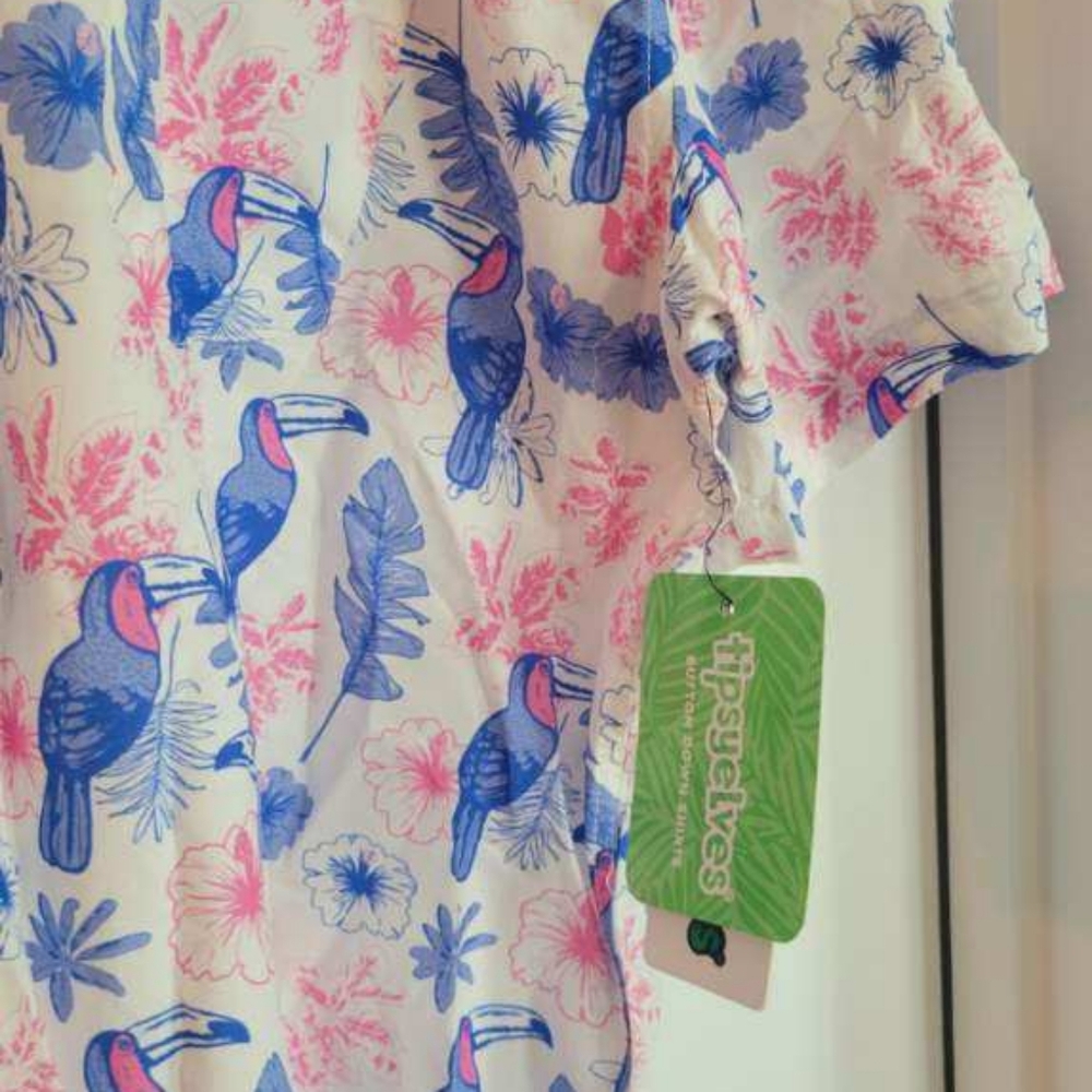 Tipsy Elves White Toucan Tango 2XL Short Sleeve Button Front Shirt
